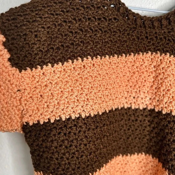 Handmade Striped Brown and Peach Women's Sweater - Picture 7 of 9